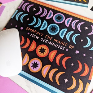 NEW! Moon Phase Mouse Pad "Magic of New Beginnings" Mental Health Affirmation Mousepad, Colorful Cute Desk Accessories Moon & Stars