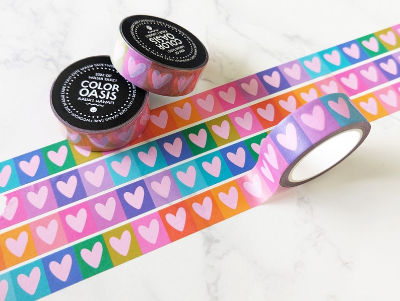 NEW Cute Little Rainbow Hearts Washi Tape for Envelopes, Gifts, Crafts, & Journals, Happy Love Colorful Washi Tape by Color Oasis image 5