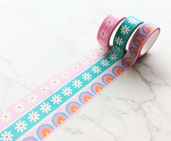 Cute Rainbows & Daisies Washi Tape, Cute Pastel Colors Washi Tape, Colorful Journaling  Tape, Illustrated Washi Tape by Color Oasis Hawaii : 