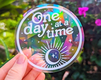 LAST ONES! "One Day at a Time" Suncatcher Sticker Rainbow Maker Window Decal, Sun & Moon Suncatcher • Uplifting Mental Health Gifts
