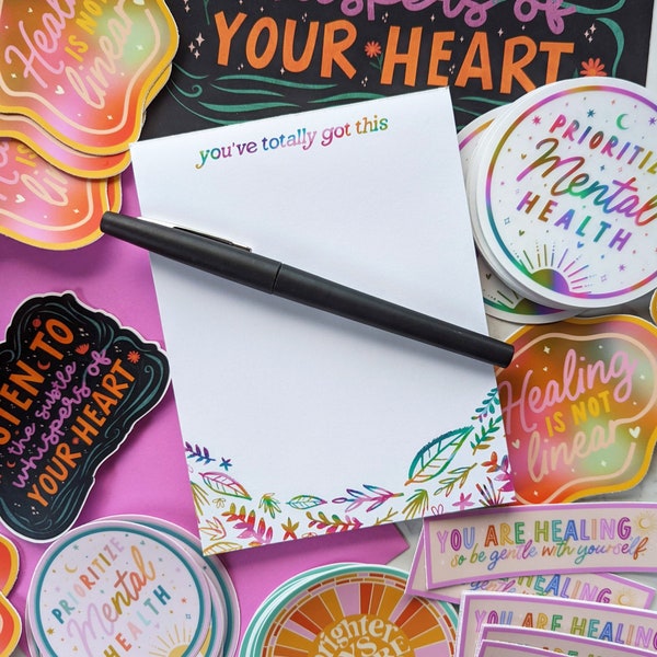 NEW! "You've totally got this" Recycled Paper Eco-Friendly Colorful Memo Pad • Cute To-do list 5.5" x 4.25" Rainbow Plants Notepad