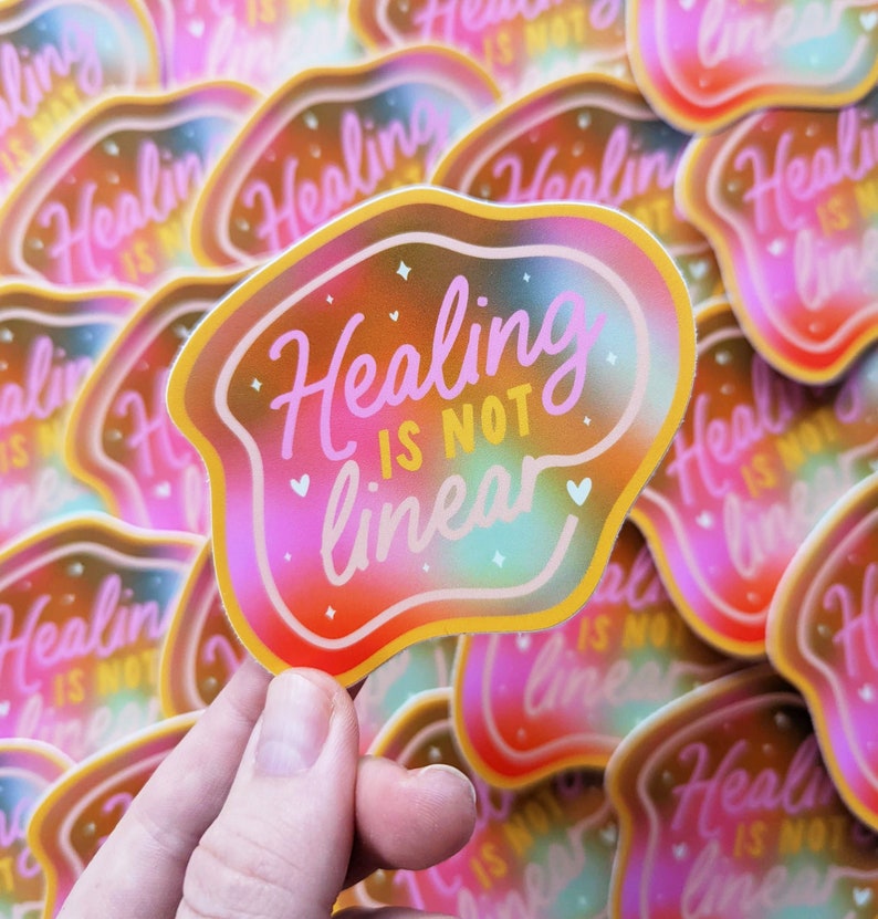 Healing is not Linear Colorful Rainbow Healing Sticker Mental Health Rainbow Aesthetic Sticker Laptop Mirror Water Bottle Vinyl Sticker image 1