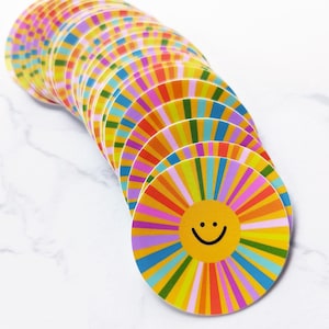 LAST CHANCE! Happy Sun Sticker: Rainbow Smiling Face, Waterproof Vinyl Water Bottle, Laptop, Phone Sticker, Kawaii Sun Cute Gifts for Friend
