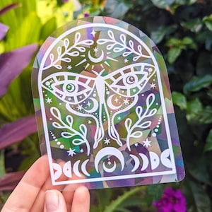 Luna Moth Suncatcher Sticker: Prismatic Rainbow Maker Decal