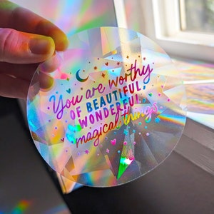 Rainbow Suncatcher Sticker: Moon & Stars Window Decal (4x4 in)