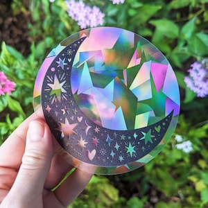 Moon Suncatcher Decal: Rainbow Prism Window Cling