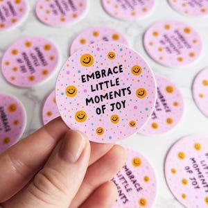 Embrace Joy Waterproof Sticker: Happy Face Laptop Decal (2") for Phone, Water Bottle, etc.