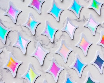 PACK OF 10 Holographic Sparkle Star Stickers: Waterproof Vinyl Decals for Laptop, Phone... Each is 1" x 1.3" - You will receive 10 stickers!