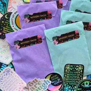 10 Stickers MYSTERY PACKS Grab Bags of Our Holographic Stickers, Cute Uplifting Surprise Sticker Pack of 10 :) WATERPROOF!