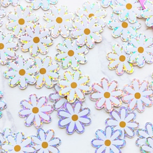 Cute Little Daisy Sticker Pack 1&quot; Small Flower Stickers for your phone, water bottle, laptop CLEAR or Glitter Holographic Stickers