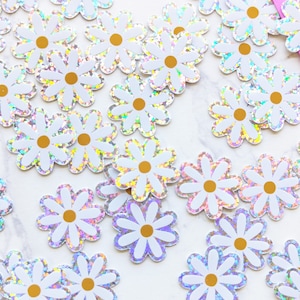 Cute Little Daisy Sticker Pack 1" Small Flower Stickers for your phone, water bottle, laptop CLEAR or Glitter Holographic Stickers