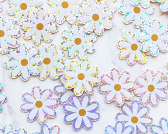 Cute Little Daisy Sticker Pack 1" Small Flower Stickers for your phone, water bottle, laptop CLEAR or Glitter Holographic Stickers