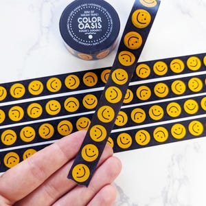 Cute Smiling Faces Washi Tape for Mail, Journals, Crafting & more :) Black Yellow Classic Smiles Happy Washi Tape by Color Oasis Hawaii