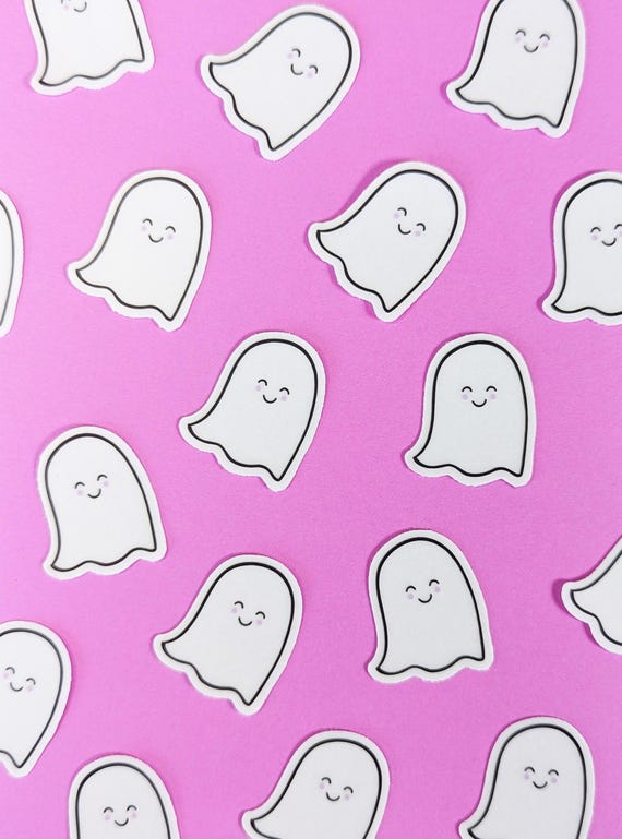 PACK OF 10 Mini Ghost Stickers 1" x 1.25" Each, Cute Waterproof Vinyl Ghosts to Decorate Your Phone or Water Bottle Kawaii Ghost Stickers :)