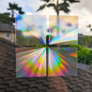 NEW! Pack of 4 Rainbow Suncatcher Radial Prisms Square Suncatcher Stickers Rainbow Maker Light Catcher Removable Window Film 2.4"x2.4" Each