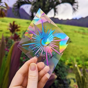 Rainbow Suncatcher Sticker: Celestial Moon, Stars & Sun Decal