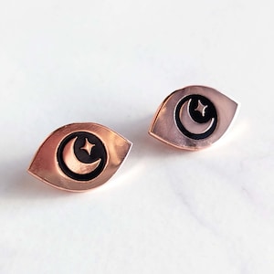 Moon Gazing Eye Enamel Pin: Rose Gold Celestial Pin Set