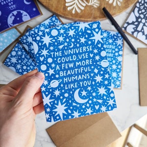 Eco-Friendly Cards The universe could use a few more beautiful humans like you Moon & Stars Blue Night Sky Cards for Friends Loved Ones image 5