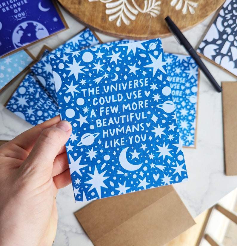 Eco-Friendly Cards The universe could use a few more beautiful humans like you Moon & Stars Blue Night Sky Cards for Friends Loved Ones image 5