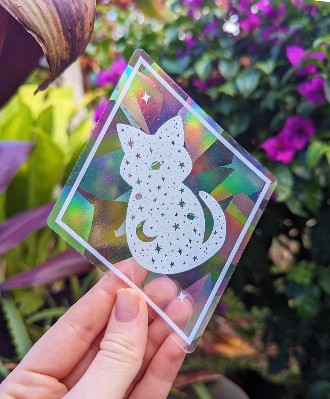 NEW Celestial Cat Suncatcher Sticker Rainbow Maker Window Decal Stars ...