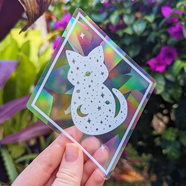 NEW! Celestial Cat Suncatcher Sticker Rainbow Maker Window Decal Stars & Moon Cat Rainbow Sun Catcher Sticker