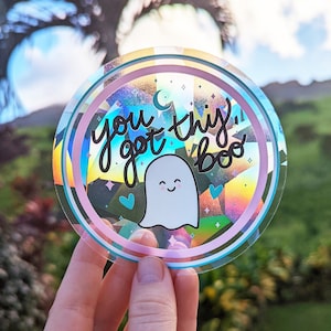 NEW! Cute Little Ghost Rainbow Suncatcher Sticker • &quot;You got this, boo&quot; Ghost Rainbow Maker Window Decal Sun Catcher Sticker