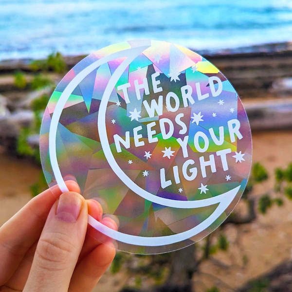 Mental Health Rainbow Prism Suncatcher Sticker • Sun Catcher Window Cling Moon & Stars Celestial Suncatcher "The World Needs Your Light"