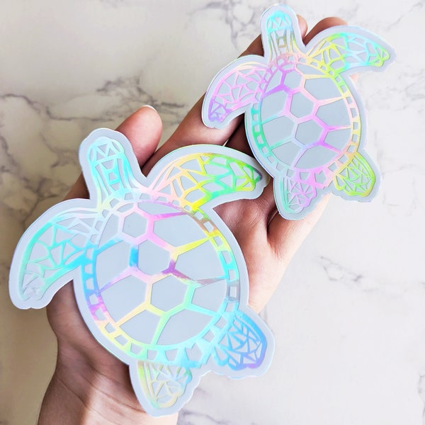 Rainbow Holographic Turtle Sticker for Car, Laptop, Water Bottle ••• Vinyl White Holographic Cute Sea Turtle Bumper Sticker