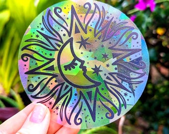 LAST CHANCE SALE! Celestial Sun & Moon Suncatcher: Rainbow Window Decal (4x4")