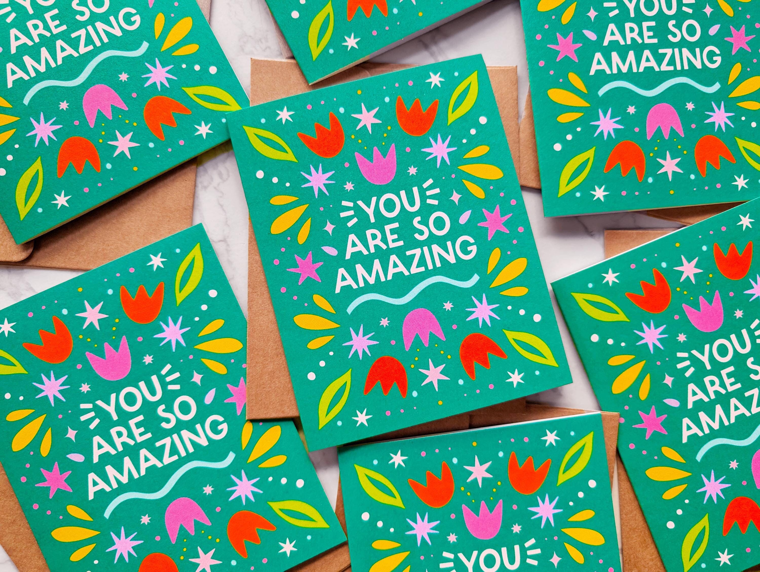 NEW! Eco-Friendly 100% Recycled Paper Thank You Cards • Celestial Floral Scandi Folk Illustrated Recycled Thank Yous "You are so amazing"
