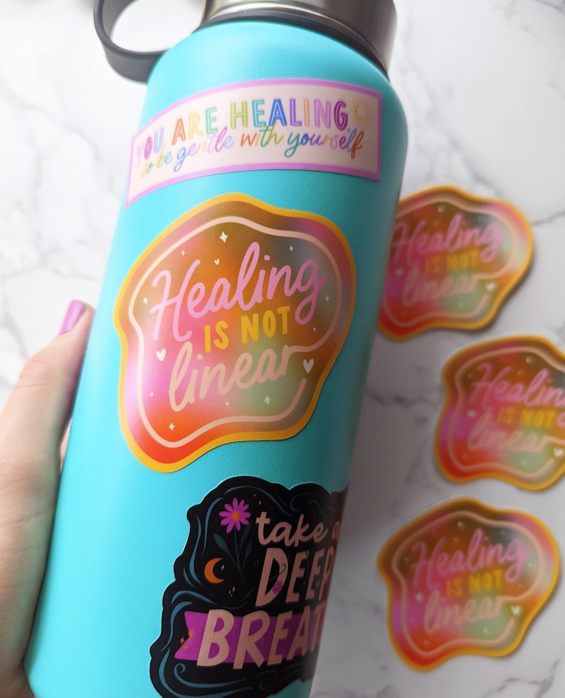 Healing is not Linear Colorful Rainbow Healing Sticker Mental Health Rainbow Aesthetic Sticker Laptop Mirror Water Bottle Vinyl Sticker image 2