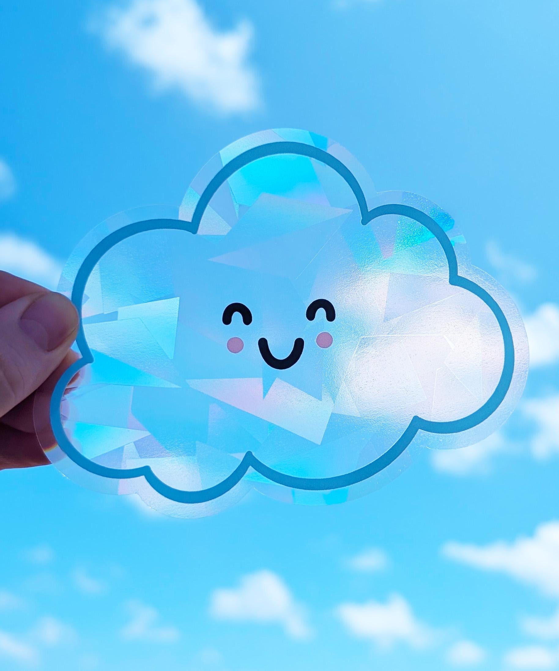 Happy Cloud Suncatcher Sticker: Kawaii Rainbow Maker Window Decal