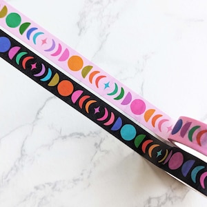 Colorful Moon Phase Washi Tape in Black or Pink Cute Moon Washi Tape for Journaling, Planners, Scrapbooking, Rainbow Colors Decorative Tape