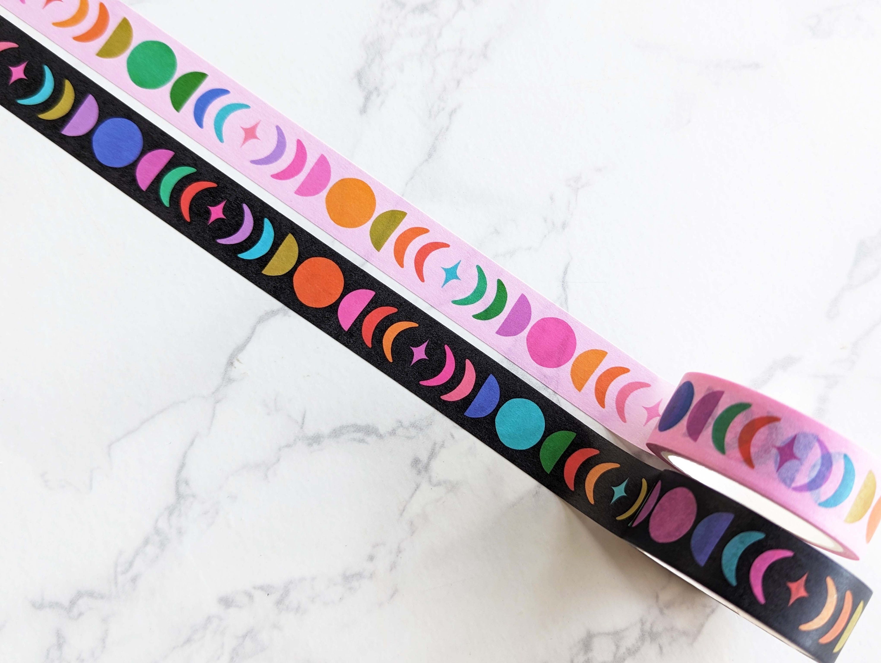 Colorful Moon Phase Washi Tape: Scrapbooking Planner Tape