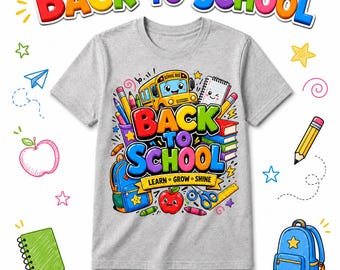 Back to School Kids Shirt, First Day of School Tee, Colorful School Bus Shirt, Learn Grow Shine Graphic Tee for Boys and Girls