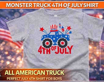 Kids 4th of July Monster Truck Shirt, Boys Fourth of July Shirt, Patriotic Monster Truck Tee, Red White Blue Truck Shirt, Independence Day