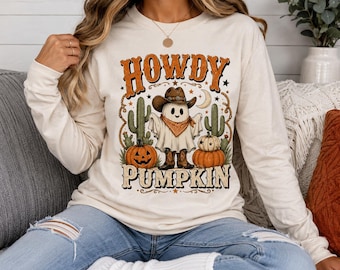 Howdy Pumpkin Western Halloween Shirt, Cowboy Ghost Fall Graphic Tee, Cowgirl Gift, Country Fall Outfit