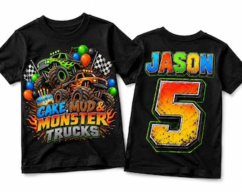 Monster Truck Birthday Shirt for Boys, Personalized Kids Birthday Tee, Custom Name Age Shirt, Monster Truck Party Outfit, Birthday Boy Gift
