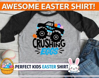 Monster Truck Easter Shirt, Toddler Boy Easter Outfit, Kids Easter Egg Hunt Shirt Bunny Truck Shirt Monster Truck Lover Gift Spring Kids Tee