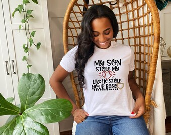 My Son Stole My Heart Baseball Shirt, Baseball Mom Tee, Baseball Lover Mom Gift, Game Day, Baseball Gift for Mom, Baseball Season Shirt