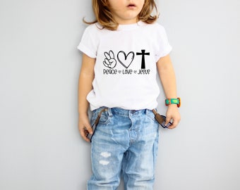 Peace Love Jesus Shirt, Baby Shower Gift, Christian Shirt, Baby Bodysuit, Youth Tee, Toddler Tee, Kids Faith Shirt, Love Grace Faith Shirt