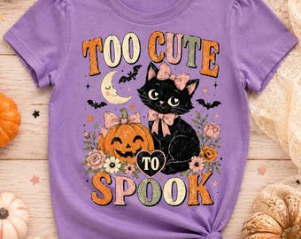 Too Cute to Spook Kids Halloween Shirt – Retro Black Cat Toddler Tee