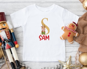 Personalized Kids Christmas Shirt, Reindeer Name Shirt, Personalized Name Christmas Tee, Letter Christmas Shirt, Toddler Boy Christmas Gift
