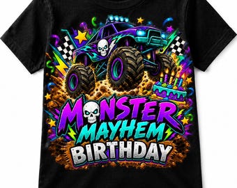 Halloween Monster Truck Birthday Shirt, Spooky Fall Kids Graphic Tee, Monster Mayhem Birthday Truck