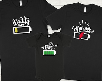 Daddy Baby Mommy Battery Matching Family Shirts, Low Battery and Full Battery Tees, Daddy Mommy and Me Shirts, Family Shirts, Family Set
