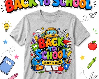 Back to School Kids Shirt, Ready to Learn Tee, First Day of School Shirt, Colorful School Bus Graphic Tee for Boys and Girls