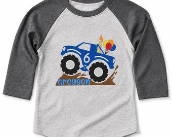 Personalized Monster Truck Birthday Shirt for Boys, Kids Monster Truck Party Tee