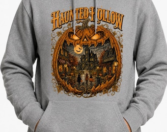Haunted Hollow Halloween Shirt, Vintage Pumpkin T-Shirt, Spooky Town Graphic Tee, Adult Unisex Fall Shirt