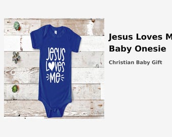 Jesus Loves Me Baby Bodysuit, Christian Baby Clothes | Religious Baby Shower Gift, Baptism Outfit, Faith Infant Onesie, Church Baby Gift
