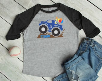 Cute Personalized Kids Monster Truck Birthday Shirt, Monster Truck Show, Custom Kids Name And Age Shirt, Monster Truck Lover Gift, Trucks